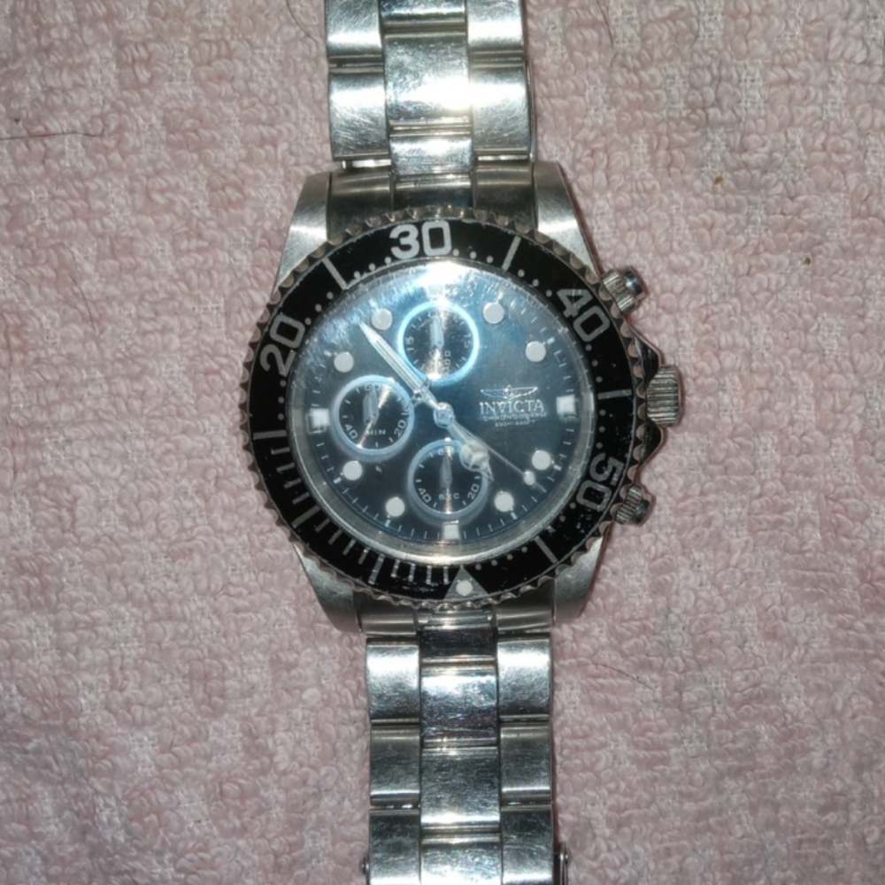 Invicta Silver and Black Chronograph Watch